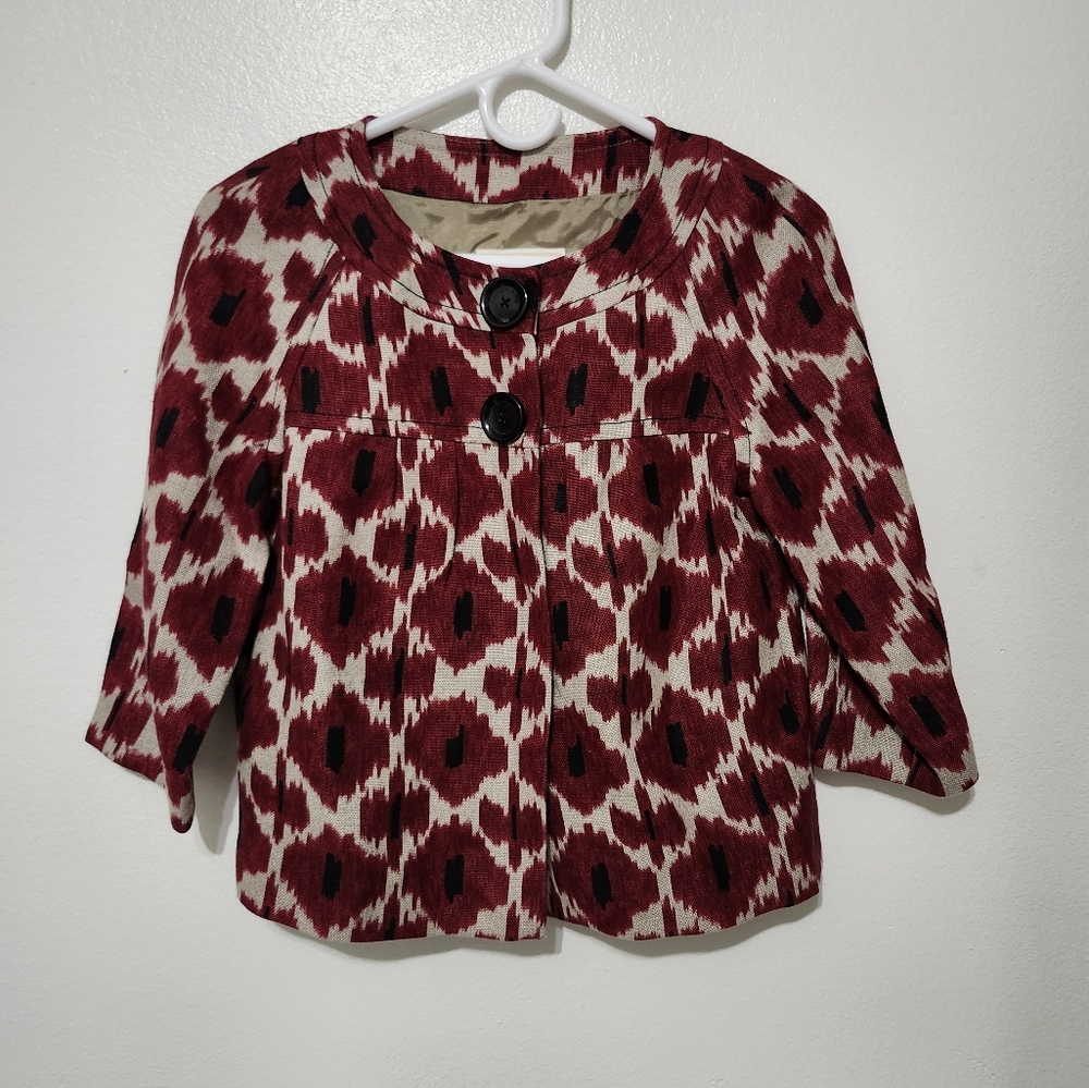 Michael  Kors Red and Beige Patterned Jacket with Black Buttons